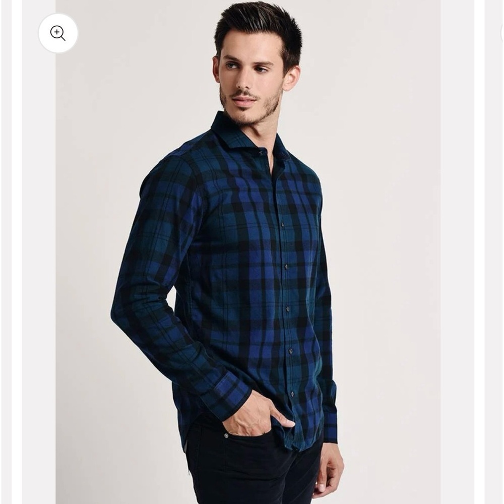 Bonobos Unbutton Down Slim Shirt Blue Plaid Size Large 100% Cotton Casual